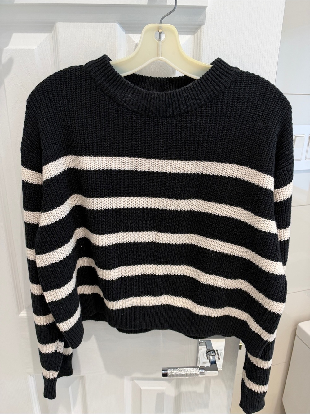 H&M Black and White Striped Crewneck Sweater